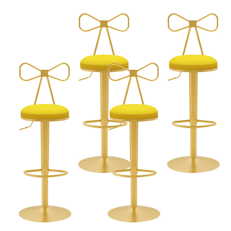 Glam Liftable Backrest Counter Stool Iron Household Bar Stool with Cushion Yellow 4 Piece Set Clearhalo 'Bar Furniture' 'Bar Stools' 'bar_stools' 'furn' 'furn_bar_stools' 'furniture_bar_stools' 'Kitchen & Dining Furniture' 'kitchen&dining_furn' 'kitchen' 'kitchen_furn' Furniture' 4258741