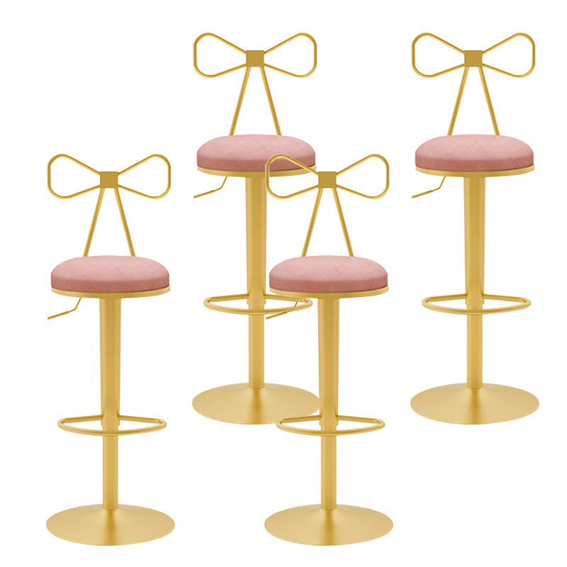 Glam Liftable Backrest Counter Stool Iron Household Bar Stool with Cushion Pink 4 Piece Set Clearhalo 'Bar Furniture' 'Bar Stools' 'bar_stools' 'furn' 'furn_bar_stools' 'furniture_bar_stools' 'Kitchen & Dining Furniture' 'kitchen&dining_furn' 'kitchen' 'kitchen_furn' Furniture' 4258742