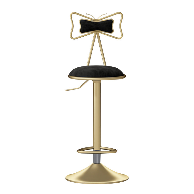Glam Liftable Backrest Counter Stool Iron Household Bar Stool with Cushion Black 1 Piece Clearhalo 'Bar Furniture' 'Bar Stools' 'bar_stools' 'furn' 'furn_bar_stools' 'furniture_bar_stools' 'Kitchen & Dining Furniture' 'kitchen&dining_furn' 'kitchen' 'kitchen_furn' Furniture' 4258745