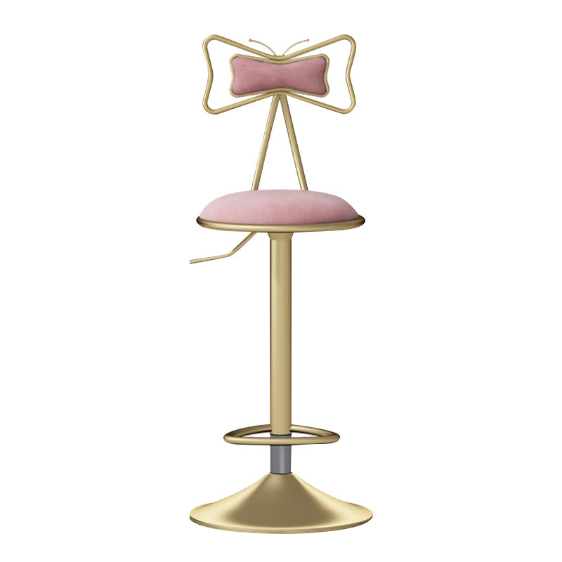 Glam Liftable Backrest Counter Stool Iron Household Bar Stool with Cushion Rose Pink 1 Piece Clearhalo 'Bar Furniture' 'Bar Stools' 'bar_stools' 'furn' 'furn_bar_stools' 'furniture_bar_stools' 'Kitchen & Dining Furniture' 'kitchen&dining_furn' 'kitchen' 'kitchen_furn' Furniture' 4258746