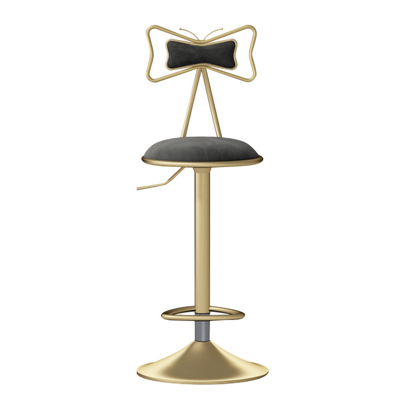 Glam Liftable Backrest Counter Stool Iron Household Bar Stool with Cushion Dark Gray 1 Piece Clearhalo 'Bar Furniture' 'Bar Stools' 'bar_stools' 'furn' 'furn_bar_stools' 'furniture_bar_stools' 'Kitchen & Dining Furniture' 'kitchen&dining_furn' 'kitchen' 'kitchen_furn' Furniture' 4258748