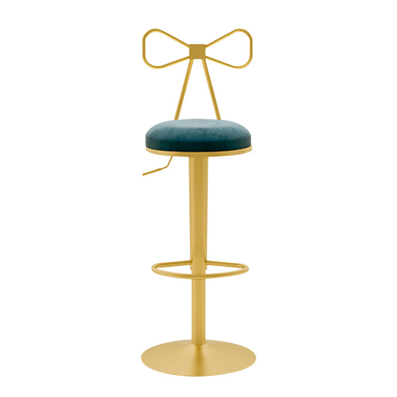 Glam Liftable Backrest Counter Stool Iron Household Bar Stool with Cushion Blue 1 Piece Clearhalo 'Bar Furniture' 'Bar Stools' 'bar_stools' 'furn' 'furn_bar_stools' 'furniture_bar_stools' 'Kitchen & Dining Furniture' 'kitchen&dining_furn' 'kitchen' 'kitchen_furn' Furniture' 4258758