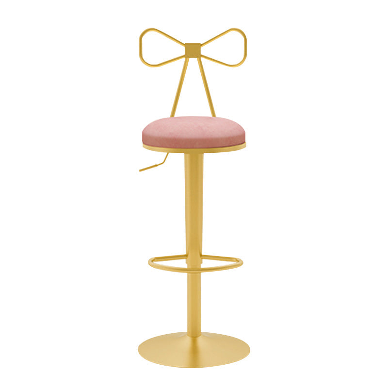 Glam Liftable Backrest Counter Stool Iron Household Bar Stool with Cushion Pink 1 Piece Clearhalo 'Bar Furniture' 'Bar Stools' 'bar_stools' 'furn' 'furn_bar_stools' 'furniture_bar_stools' 'Kitchen & Dining Furniture' 'kitchen&dining_furn' 'kitchen' 'kitchen_furn' Furniture' 4258760