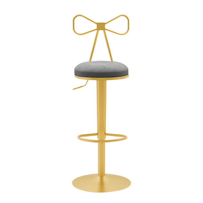 Glam Liftable Backrest Counter Stool Iron Household Bar Stool with Cushion Grey 1 Piece Clearhalo 'Bar Furniture' 'Bar Stools' 'bar_stools' 'furn' 'furn_bar_stools' 'furniture_bar_stools' 'Kitchen & Dining Furniture' 'kitchen&dining_furn' 'kitchen' 'kitchen_furn' Furniture' 4258762