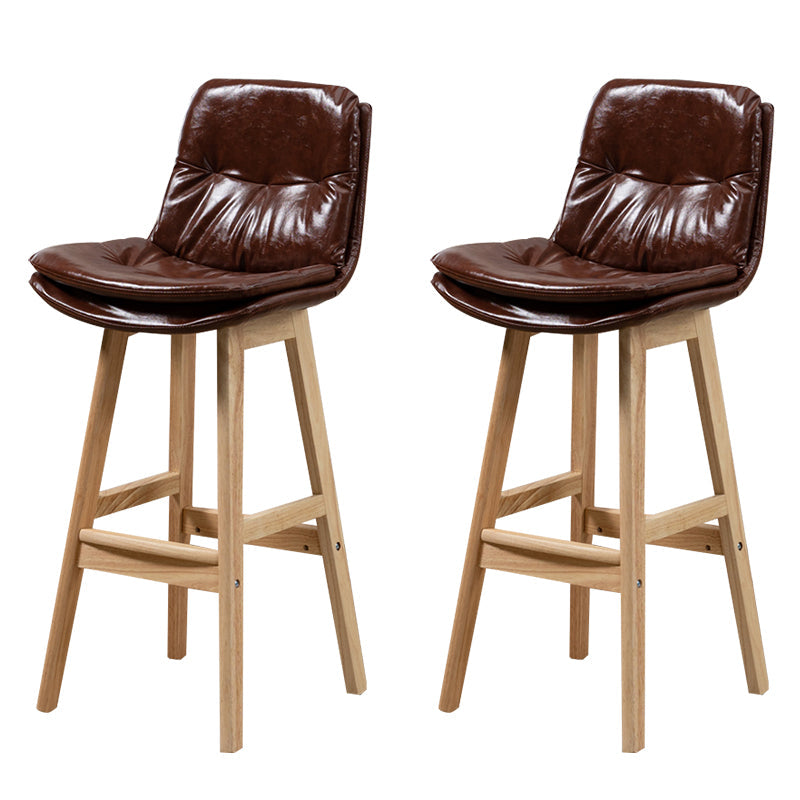 Leather Bucket Bar Stool Low Back Modern Indoor Counter Stool with Wood Legs Brown 2 Piece Set Clearhalo 'Bar Furniture' 'Bar Stools' 'bar_stools' 'furn' 'furn_bar_stools' 'furniture_bar_stools' 'Kitchen & Dining Furniture' 'kitchen&dining_furn' 'kitchen' 'kitchen_furn' Furniture' 4258841