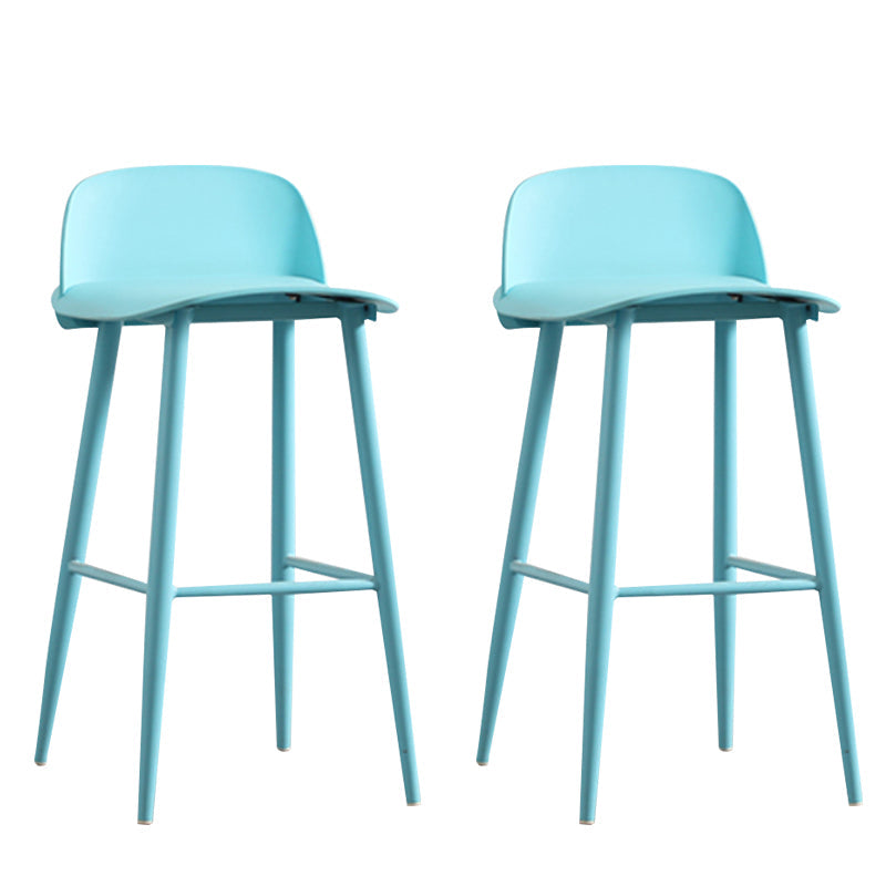 Modern Armless Backrest Counter Stool Steel Household Bar Stool with Plastic Seat Blue 2 Piece Set Clearhalo 'Bar Furniture' 'Bar Stools' 'bar_stools' 'furn' 'furn_bar_stools' 'furniture_bar_stools' 'Kitchen & Dining Furniture' 'kitchen&dining_furn' 'kitchen' 'kitchen_furn' Furniture' 4258987