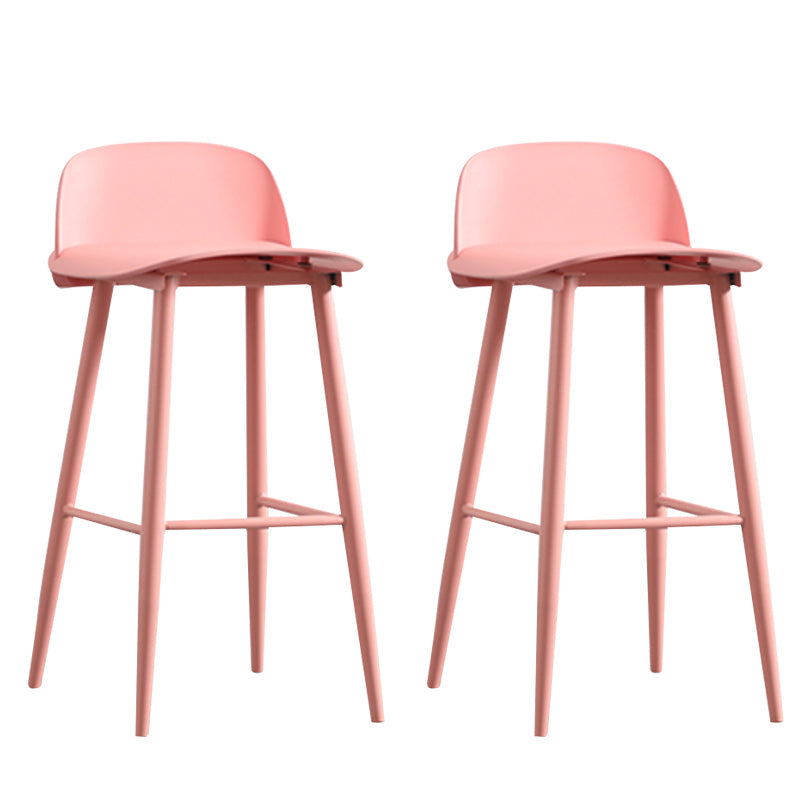 Modern Armless Backrest Counter Stool Steel Household Bar Stool with Plastic Seat Pink 2 Piece Set Clearhalo 'Bar Furniture' 'Bar Stools' 'bar_stools' 'furn' 'furn_bar_stools' 'furniture_bar_stools' 'Kitchen & Dining Furniture' 'kitchen&dining_furn' 'kitchen' 'kitchen_furn' Furniture' 4258991