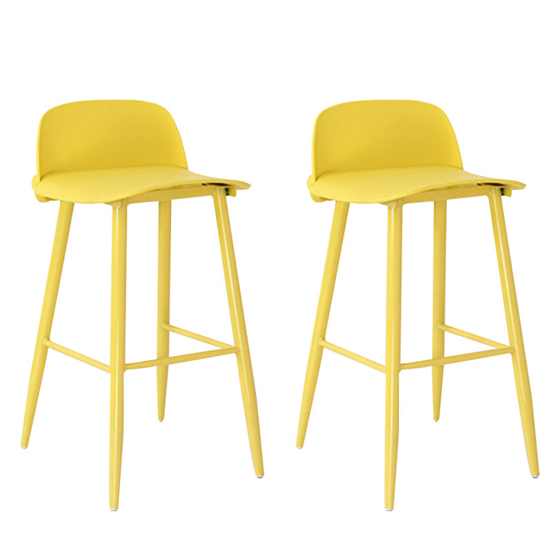 Modern Armless Backrest Counter Stool Steel Household Bar Stool with Plastic Seat Yellow 2 Piece Set Clearhalo 'Bar Furniture' 'Bar Stools' 'bar_stools' 'furn' 'furn_bar_stools' 'furniture_bar_stools' 'Kitchen & Dining Furniture' 'kitchen&dining_furn' 'kitchen' 'kitchen_furn' Furniture' 4258993
