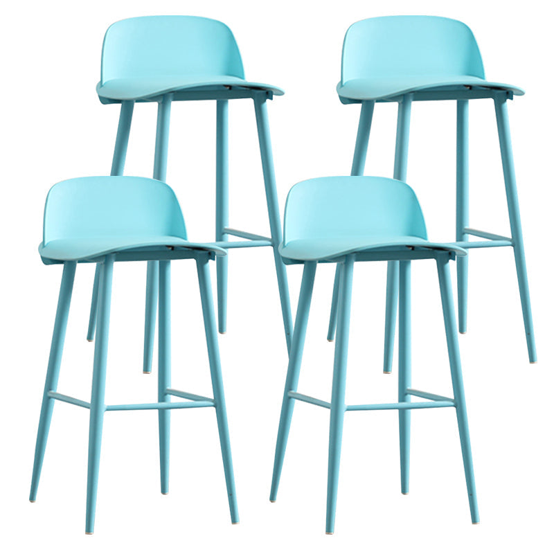 Modern Armless Backrest Counter Stool Steel Household Bar Stool with Plastic Seat Blue 4 Piece Set Clearhalo 'Bar Furniture' 'Bar Stools' 'bar_stools' 'furn' 'furn_bar_stools' 'furniture_bar_stools' 'Kitchen & Dining Furniture' 'kitchen&dining_furn' 'kitchen' 'kitchen_furn' Furniture' 4258994