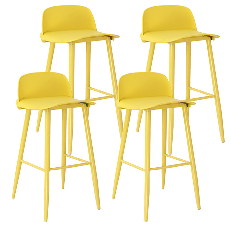 Modern Armless Backrest Counter Stool Steel Household Bar Stool with Plastic Seat Yellow 4 Piece Set Clearhalo 'Bar Furniture' 'Bar Stools' 'bar_stools' 'furn' 'furn_bar_stools' 'furniture_bar_stools' 'Kitchen & Dining Furniture' 'kitchen&dining_furn' 'kitchen' 'kitchen_furn' Furniture' 4258999