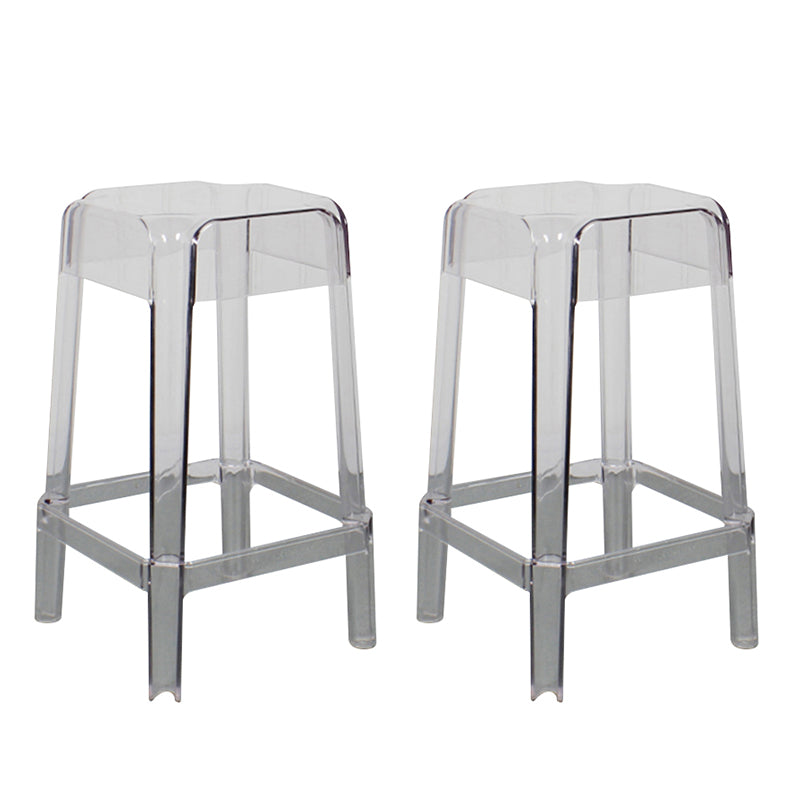 Modern Backless Plastic Bar Stool Footrest Square Stack-able Indoor Stool Clear 2 Piece Set Counter Stool(26"H) Clearhalo 'Bar Furniture' 'Bar Stools' 'bar_stools' 'furn' 'furn_bar_stools' 'furniture_bar_stools' 'Kitchen & Dining Furniture' 'kitchen&dining_furn' 'kitchen' 'kitchen_furn' Furniture' 4259018