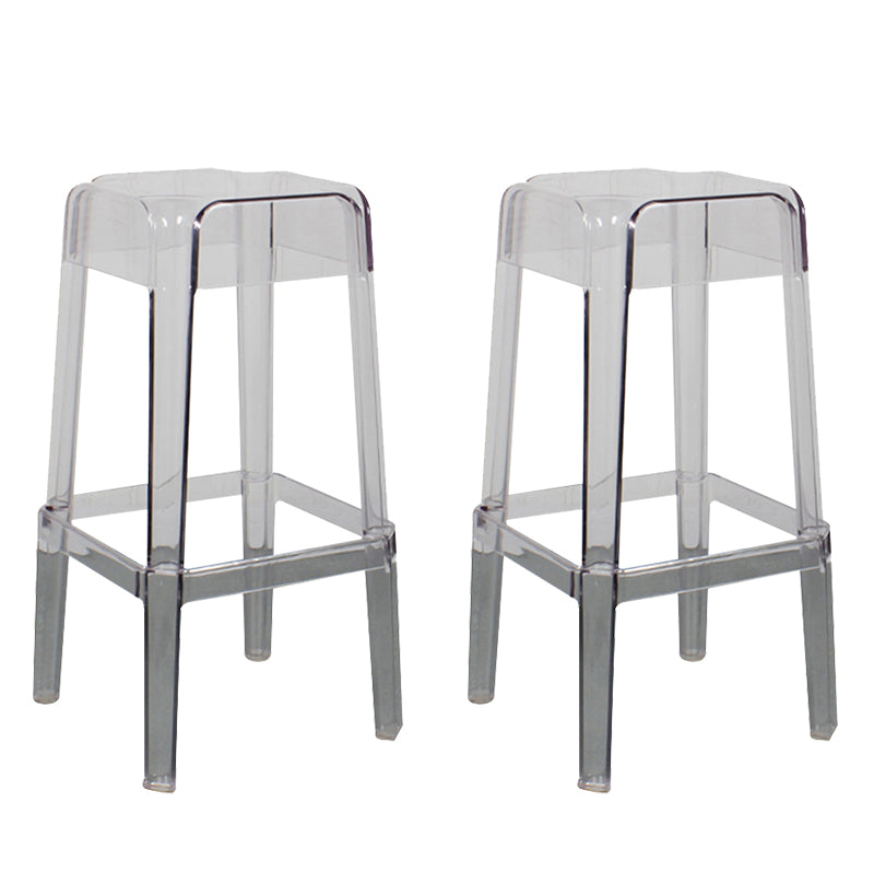 Modern Backless Plastic Bar Stool Footrest Square Stack-able Indoor Stool Clear 2 Piece Set Bar Stool(30"H) Clearhalo 'Bar Furniture' 'Bar Stools' 'bar_stools' 'furn' 'furn_bar_stools' 'furniture_bar_stools' 'Kitchen & Dining Furniture' 'kitchen&dining_furn' 'kitchen' 'kitchen_furn' Furniture' 4259019