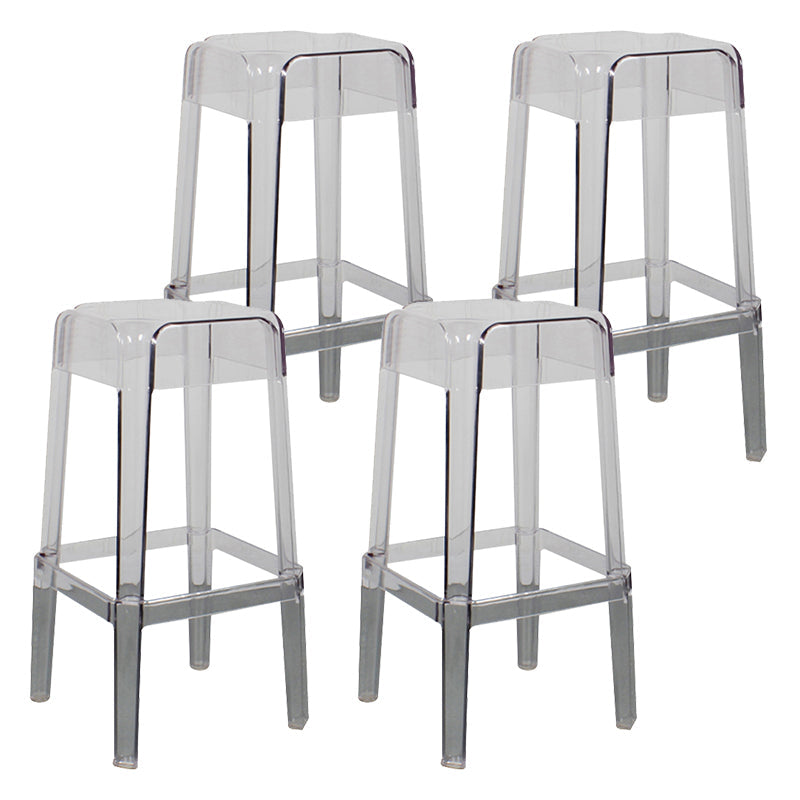 Modern Backless Plastic Bar Stool Footrest Square Stack-able Indoor Stool Clear 4 Piece Set Bar Stool(30"H) Clearhalo 'Bar Furniture' 'Bar Stools' 'bar_stools' 'furn' 'furn_bar_stools' 'furniture_bar_stools' 'Kitchen & Dining Furniture' 'kitchen&dining_furn' 'kitchen' 'kitchen_furn' Furniture' 4259028
