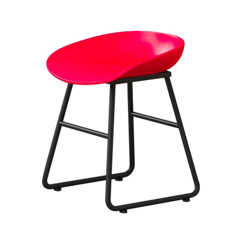 Contemporary Bucket Counter Bar Stool Armless Plastic Bar Stool with Footrest, Iron Base Red 1 Piece Short Stool(18"H) Clearhalo 'Bar Furniture' 'Bar Stools' 'bar_stools' 'furn' 'furn_bar_stools' 'furniture_bar_stools' 'Kitchen & Dining Furniture' 'kitchen&dining_furn' 'kitchen' 'kitchen_furn' Furniture' 4259039