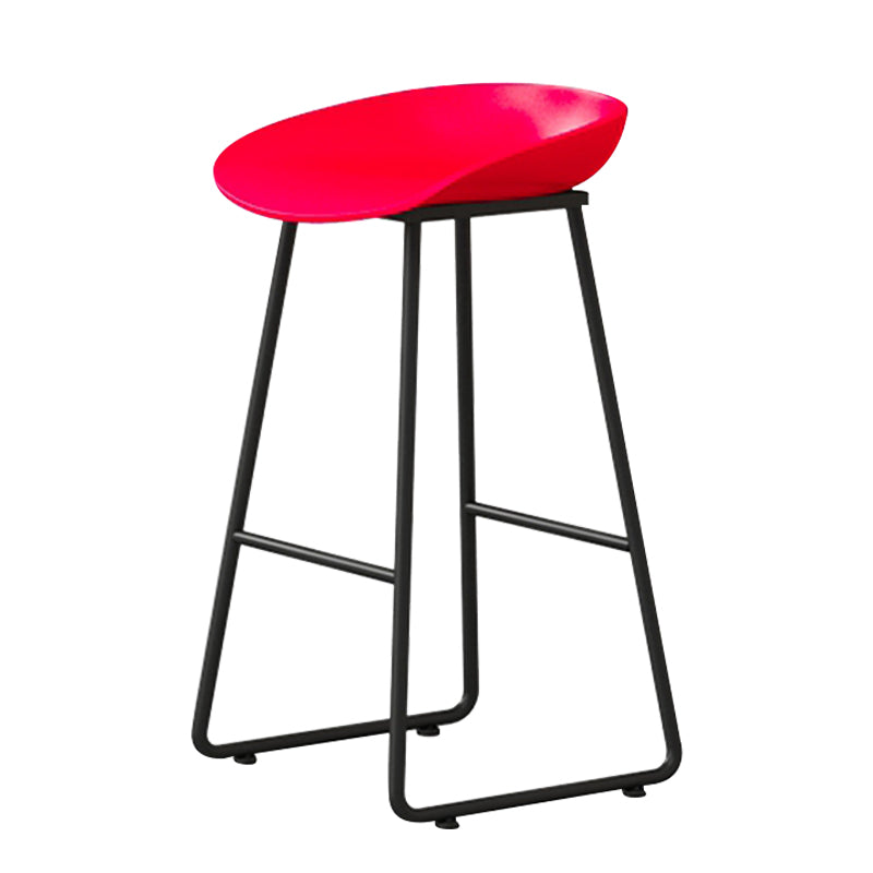 Contemporary Bucket Counter Bar Stool Armless Plastic Bar Stool with Footrest, Iron Base Red 1 Piece Counter Stool(26"H) Clearhalo 'Bar Furniture' 'Bar Stools' 'bar_stools' 'furn' 'furn_bar_stools' 'furniture_bar_stools' 'Kitchen & Dining Furniture' 'kitchen&dining_furn' 'kitchen' 'kitchen_furn' Furniture' 4259040