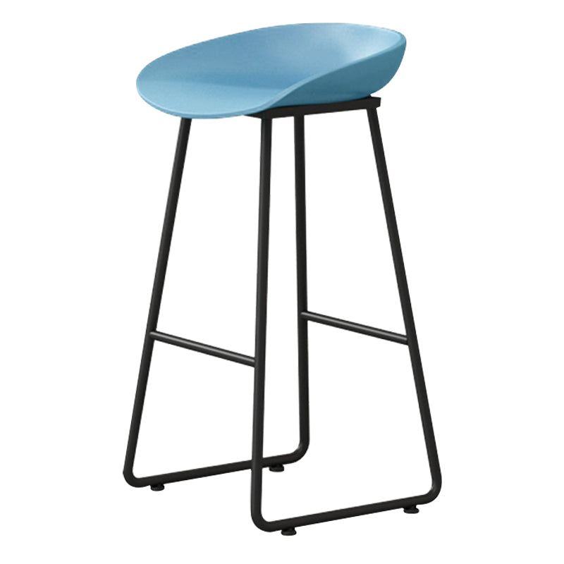 Contemporary Bucket Counter Bar Stool Armless Plastic Bar Stool with Footrest, Iron Base Blue 1 Piece Bar Stool(30"H) Clearhalo 'Bar Furniture' 'Bar Stools' 'bar_stools' 'furn' 'furn_bar_stools' 'furniture_bar_stools' 'Kitchen & Dining Furniture' 'kitchen&dining_furn' 'kitchen' 'kitchen_furn' Furniture' 4259046