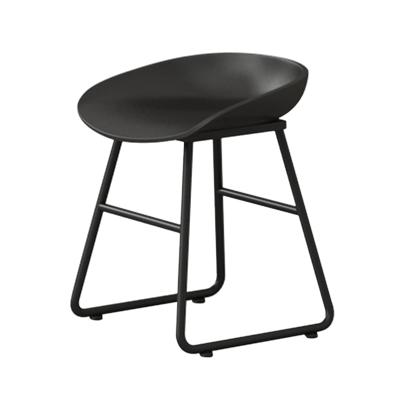 Contemporary Bucket Counter Bar Stool Armless Plastic Bar Stool with Footrest, Iron Base Black 1 Piece Short Stool(18"H) Clearhalo 'Bar Furniture' 'Bar Stools' 'bar_stools' 'furn' 'furn_bar_stools' 'furniture_bar_stools' 'Kitchen & Dining Furniture' 'kitchen&dining_furn' 'kitchen' 'kitchen_furn' Furniture' 4259055