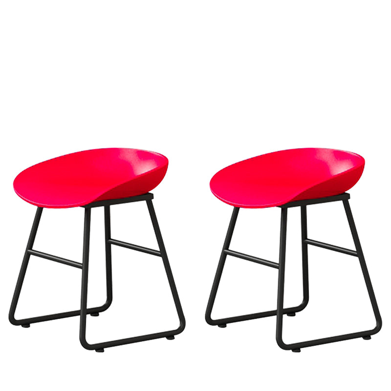Contemporary Bucket Counter Bar Stool Armless Plastic Bar Stool with Footrest, Iron Base Red 2 Piece Set Short Stool(18"H) Clearhalo 'Bar Furniture' 'Bar Stools' 'bar_stools' 'furn' 'furn_bar_stools' 'furniture_bar_stools' 'Kitchen & Dining Furniture' 'kitchen&dining_furn' 'kitchen' 'kitchen_furn' Furniture' 4259061