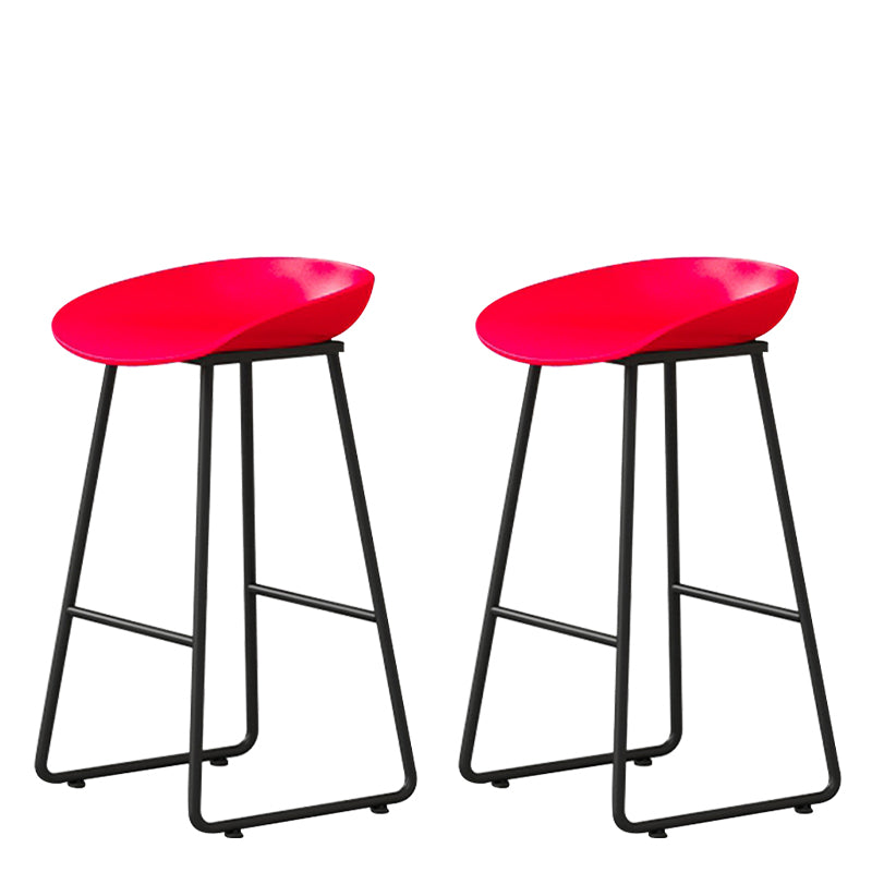 Contemporary Bucket Counter Bar Stool Armless Plastic Bar Stool with Footrest, Iron Base Red 2 Piece Set Counter Stool(26"H) Clearhalo 'Bar Furniture' 'Bar Stools' 'bar_stools' 'furn' 'furn_bar_stools' 'furniture_bar_stools' 'Kitchen & Dining Furniture' 'kitchen&dining_furn' 'kitchen' 'kitchen_furn' Furniture' 4259062
