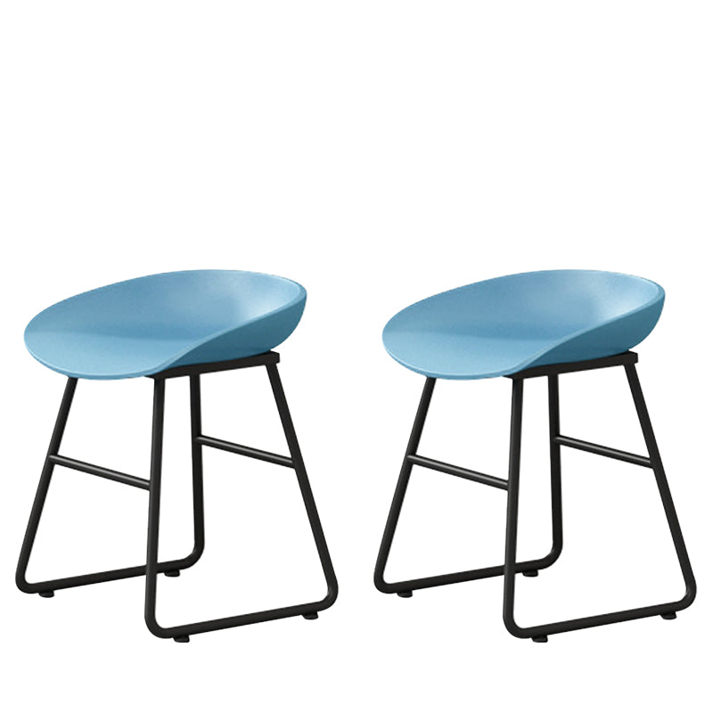 Contemporary Bucket Counter Bar Stool Armless Plastic Bar Stool with Footrest, Iron Base Blue 2 Piece Set Short Stool(18"H) Clearhalo 'Bar Furniture' 'Bar Stools' 'bar_stools' 'furn' 'furn_bar_stools' 'furniture_bar_stools' 'Kitchen & Dining Furniture' 'kitchen&dining_furn' 'kitchen' 'kitchen_furn' Furniture' 4259064