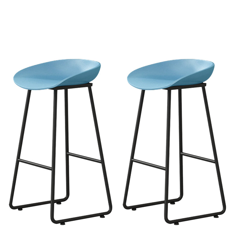 Contemporary Bucket Counter Bar Stool Armless Plastic Bar Stool with Footrest, Iron Base Blue 2 Piece Set Bar Stool(30"H) Clearhalo 'Bar Furniture' 'Bar Stools' 'bar_stools' 'furn' 'furn_bar_stools' 'furniture_bar_stools' 'Kitchen & Dining Furniture' 'kitchen&dining_furn' 'kitchen' 'kitchen_furn' Furniture' 4259066