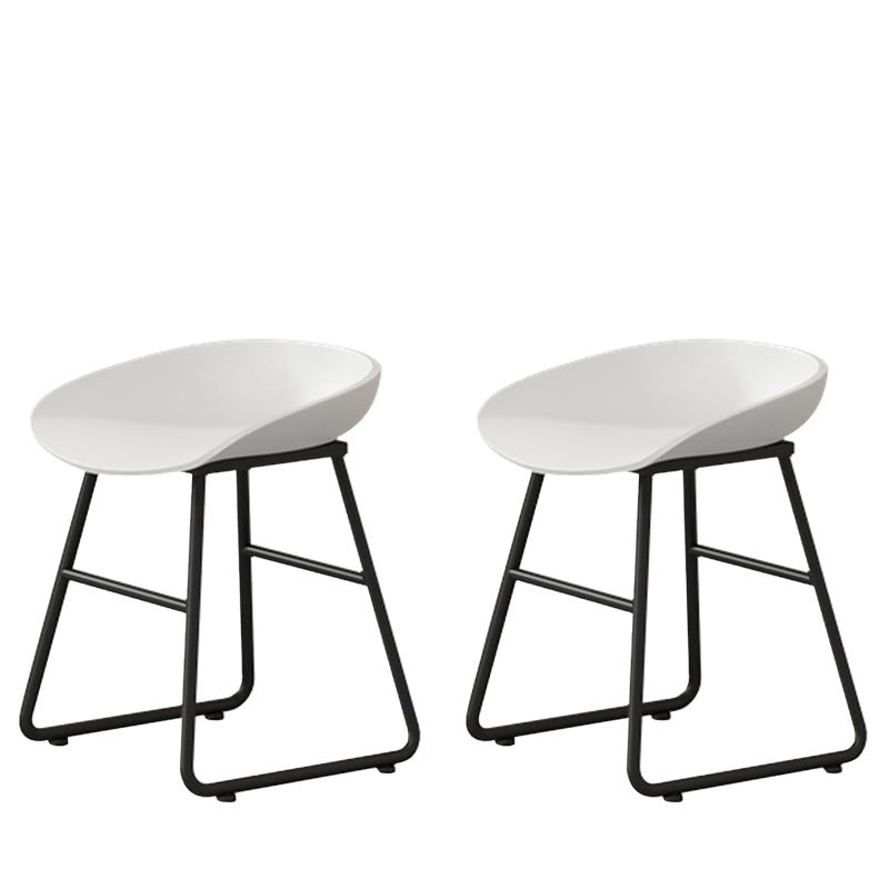 Contemporary Bucket Counter Bar Stool Armless Plastic Bar Stool with Footrest, Iron Base White 2 Piece Set Short Stool(18"H) Clearhalo 'Bar Furniture' 'Bar Stools' 'bar_stools' 'furn' 'furn_bar_stools' 'furniture_bar_stools' 'Kitchen & Dining Furniture' 'kitchen&dining_furn' 'kitchen' 'kitchen_furn' Furniture' 4259067