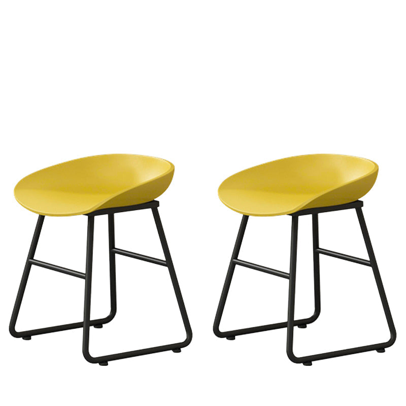 Contemporary Bucket Counter Bar Stool Armless Plastic Bar Stool with Footrest, Iron Base Yellow 2 Piece Set Short Stool(18"H) Clearhalo 'Bar Furniture' 'Bar Stools' 'bar_stools' 'furn' 'furn_bar_stools' 'furniture_bar_stools' 'Kitchen & Dining Furniture' 'kitchen&dining_furn' 'kitchen' 'kitchen_furn' Furniture' 4259070