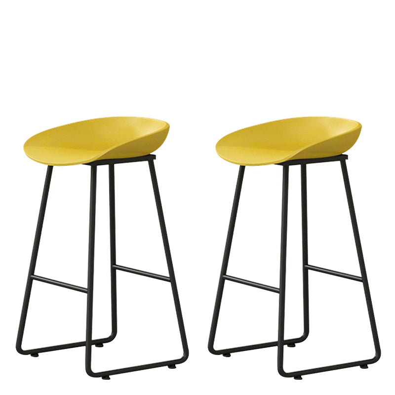 Contemporary Bucket Counter Bar Stool Armless Plastic Bar Stool with Footrest, Iron Base Yellow 2 Piece Set Counter Stool(26"H) Clearhalo 'Bar Furniture' 'Bar Stools' 'bar_stools' 'furn' 'furn_bar_stools' 'furniture_bar_stools' 'Kitchen & Dining Furniture' 'kitchen&dining_furn' 'kitchen' 'kitchen_furn' Furniture' 4259071