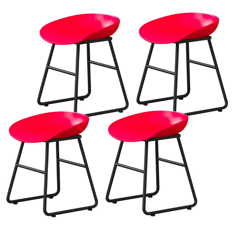 Contemporary Bucket Counter Bar Stool Armless Plastic Bar Stool with Footrest, Iron Base Red 4 Piece Set Short Stool(18"H) Clearhalo 'Bar Furniture' 'Bar Stools' 'bar_stools' 'furn' 'furn_bar_stools' 'furniture_bar_stools' 'Kitchen & Dining Furniture' 'kitchen&dining_furn' 'kitchen' 'kitchen_furn' Furniture' 4259079