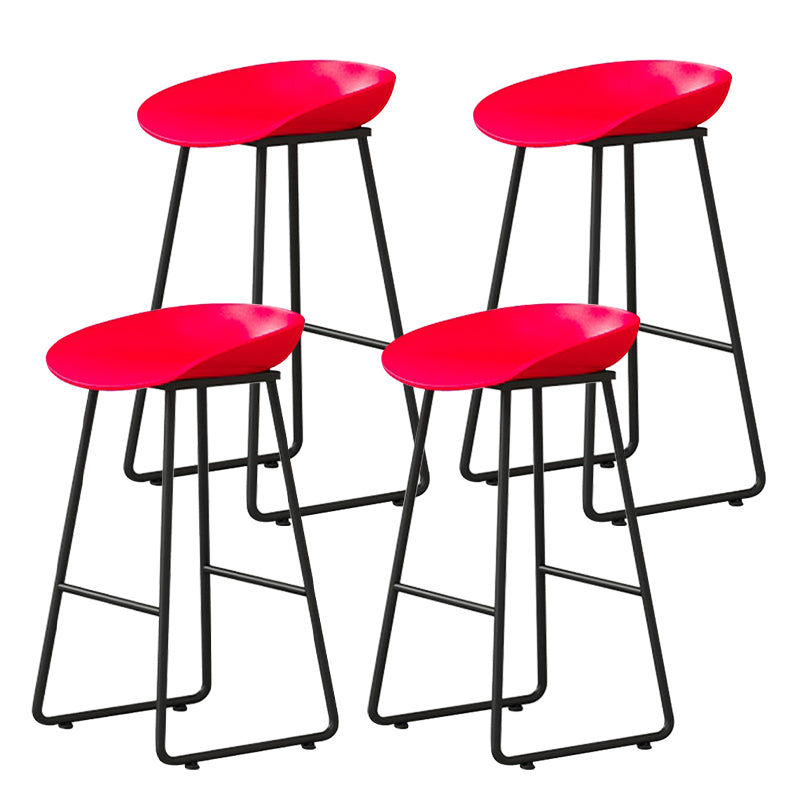 Contemporary Bucket Counter Bar Stool Armless Plastic Bar Stool with Footrest, Iron Base Red 4 Piece Set Counter Stool(26"H) Clearhalo 'Bar Furniture' 'Bar Stools' 'bar_stools' 'furn' 'furn_bar_stools' 'furniture_bar_stools' 'Kitchen & Dining Furniture' 'kitchen&dining_furn' 'kitchen' 'kitchen_furn' Furniture' 4259080