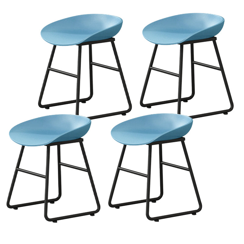 Contemporary Bucket Counter Bar Stool Armless Plastic Bar Stool with Footrest, Iron Base Blue 4 Piece Set Short Stool(18"H) Clearhalo 'Bar Furniture' 'Bar Stools' 'bar_stools' 'furn' 'furn_bar_stools' 'furniture_bar_stools' 'Kitchen & Dining Furniture' 'kitchen&dining_furn' 'kitchen' 'kitchen_furn' Furniture' 4259082