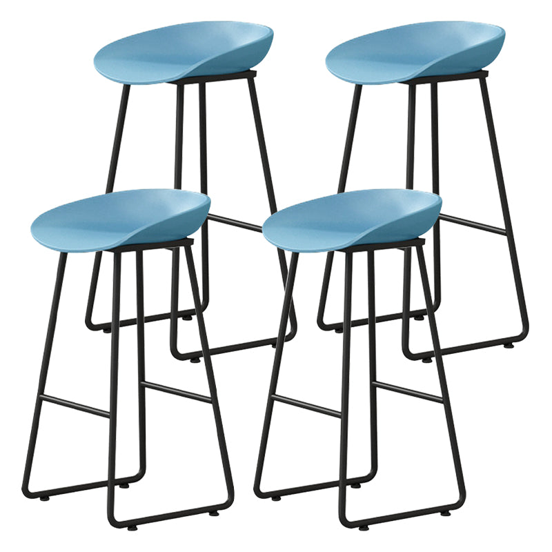 Contemporary Bucket Counter Bar Stool Armless Plastic Bar Stool with Footrest, Iron Base Blue 4 Piece Set Bar Stool(30"H) Clearhalo 'Bar Furniture' 'Bar Stools' 'bar_stools' 'furn' 'furn_bar_stools' 'furniture_bar_stools' 'Kitchen & Dining Furniture' 'kitchen&dining_furn' 'kitchen' 'kitchen_furn' Furniture' 4259084