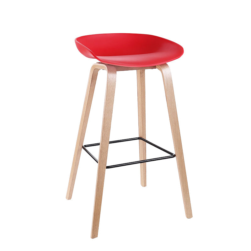 Contemporary Bucket Counter Bar Stool Armless Plastic Bar Stool with Footrest Red 1 Piece Wood Clearhalo 'Bar Furniture' 'Bar Stools' 'bar_stools' 'furn' 'furn_bar_stools' 'furniture_bar_stools' 'Kitchen & Dining Furniture' 'kitchen&dining_furn' 'kitchen' 'kitchen_furn' Furniture' 4259186
