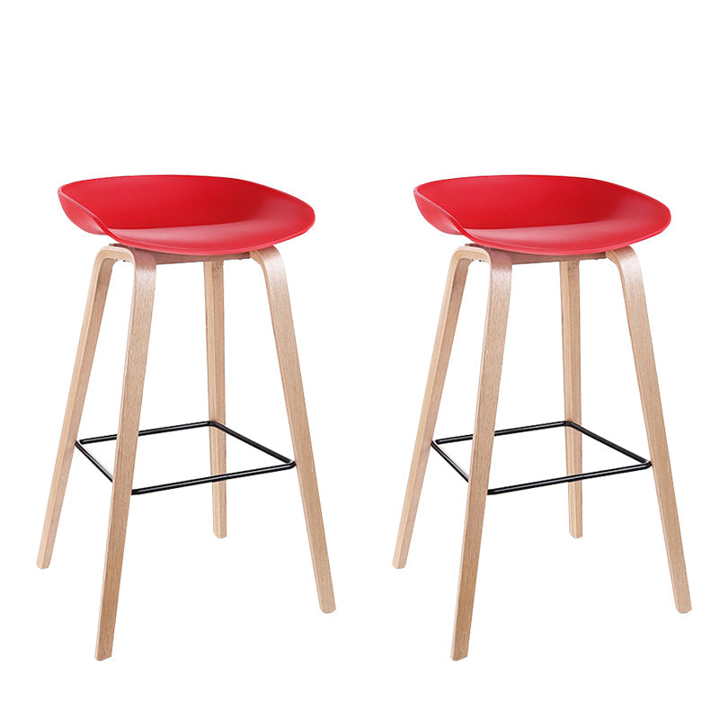 Contemporary Bucket Counter Bar Stool Armless Plastic Bar Stool with Footrest Red 2 Piece Set Wood Clearhalo 'Bar Furniture' 'Bar Stools' 'bar_stools' 'furn' 'furn_bar_stools' 'furniture_bar_stools' 'Kitchen & Dining Furniture' 'kitchen&dining_furn' 'kitchen' 'kitchen_furn' Furniture' 4259205
