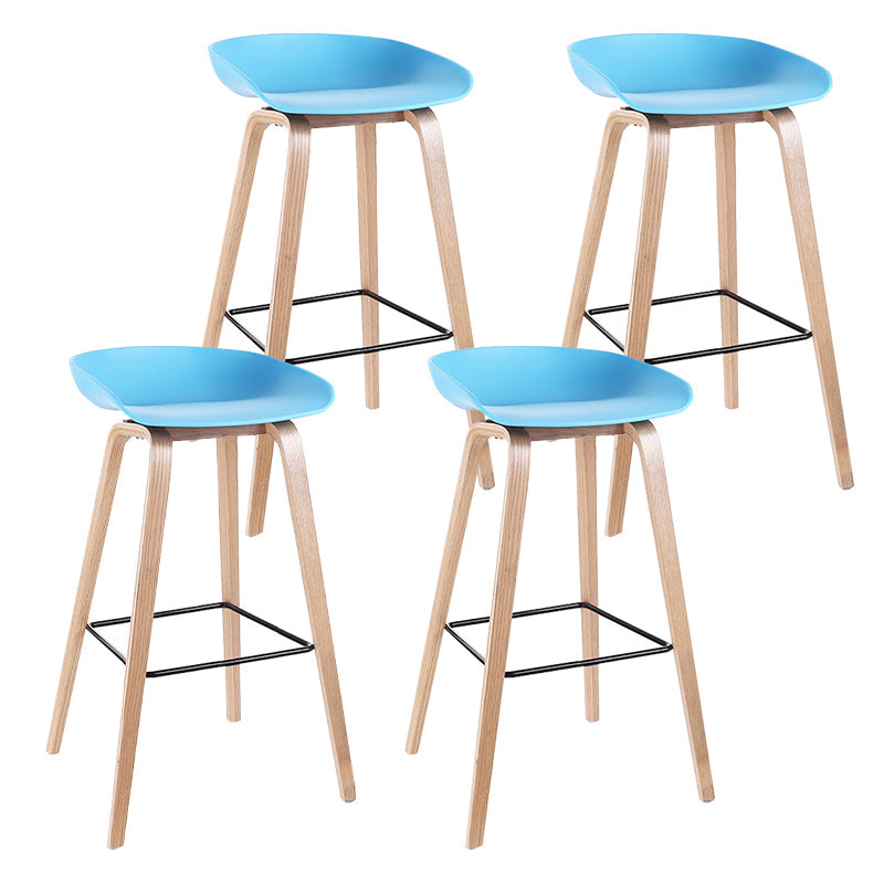 Contemporary Bucket Counter Bar Stool Armless Plastic Bar Stool with Footrest Blue 4 Piece Set Wood Clearhalo 'Bar Furniture' 'Bar Stools' 'bar_stools' 'furn' 'furn_bar_stools' 'furniture_bar_stools' 'Kitchen & Dining Furniture' 'kitchen&dining_furn' 'kitchen' 'kitchen_furn' Furniture' 4259216
