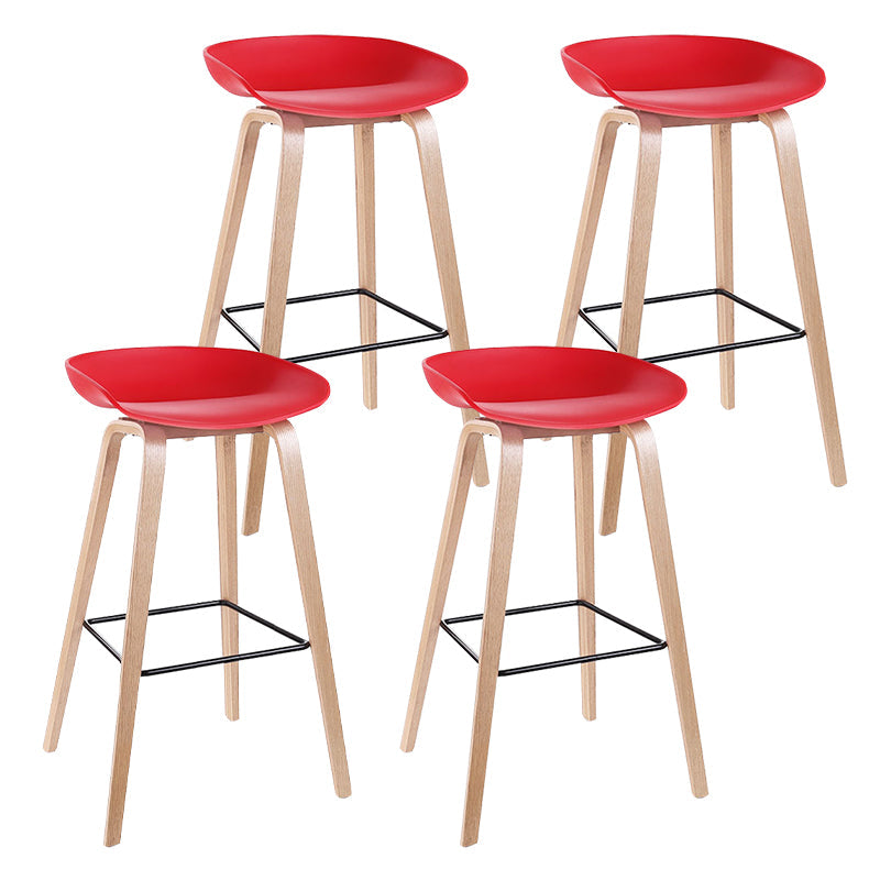 Contemporary Bucket Counter Bar Stool Armless Plastic Bar Stool with Footrest Red 4 Piece Set Wood Clearhalo 'Bar Furniture' 'Bar Stools' 'bar_stools' 'furn' 'furn_bar_stools' 'furniture_bar_stools' 'Kitchen & Dining Furniture' 'kitchen&dining_furn' 'kitchen' 'kitchen_furn' Furniture' 4259217