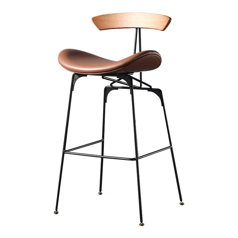Modern Armless Backrest Counter Stool Iron Milk Tea Shop Bar Stool with Cushion and Pedal Yellow-Brown 1 Piece Clearhalo 'Bar Furniture' 'Bar Stools' 'bar_stools' 'furn' 'furn_bar_stools' 'furniture_bar_stools' 'Kitchen & Dining Furniture' 'kitchen&dining_furn' 'kitchen' 'kitchen_furn' Furniture' 4259231