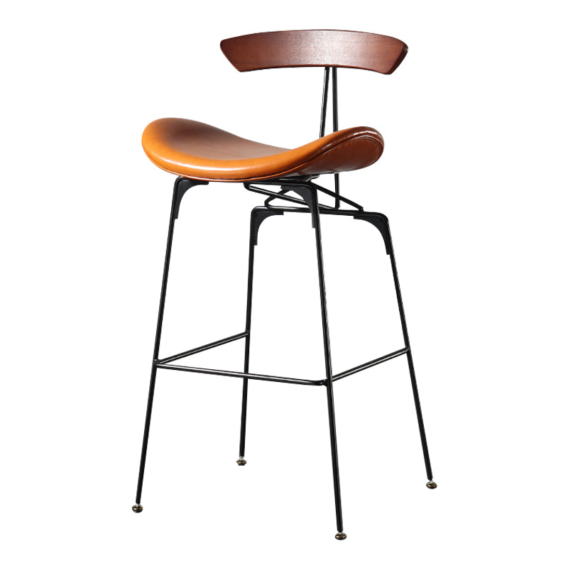 Modern Armless Backrest Counter Stool Iron Milk Tea Shop Bar Stool with Cushion and Pedal Brown-Black 1 Piece Clearhalo 'Bar Furniture' 'Bar Stools' 'bar_stools' 'furn' 'furn_bar_stools' 'furniture_bar_stools' 'Kitchen & Dining Furniture' 'kitchen&dining_furn' 'kitchen' 'kitchen_furn' Furniture' 4259232