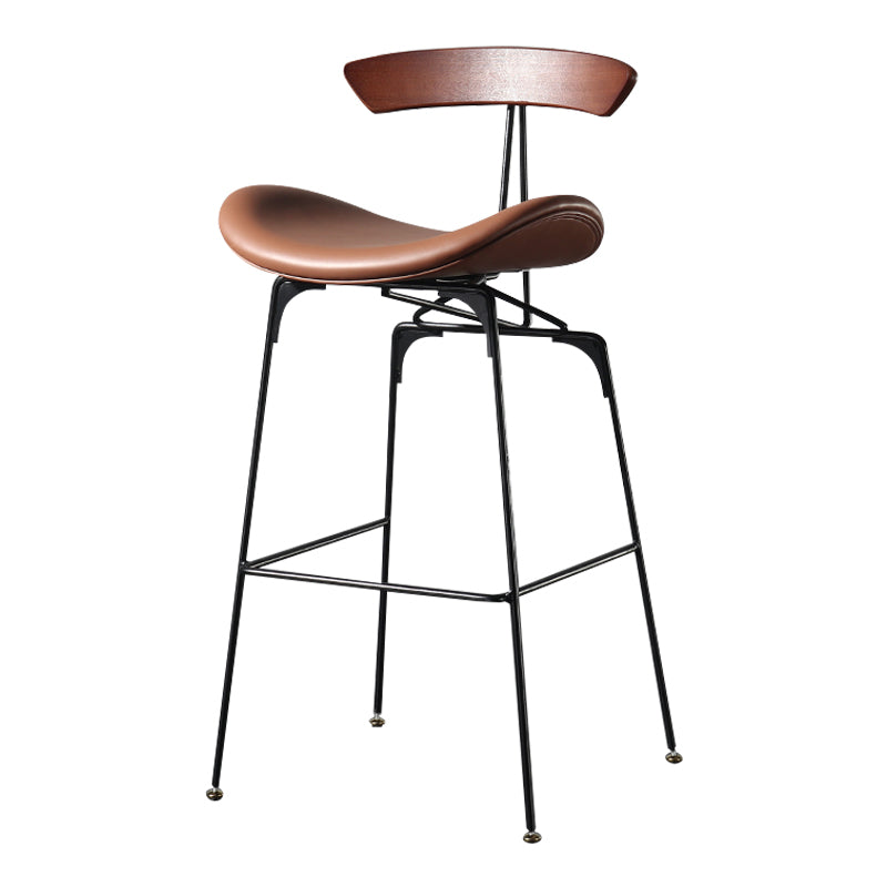 Modern Armless Backrest Counter Stool Iron Milk Tea Shop Bar Stool with Cushion and Pedal Red Brown 1 Piece Clearhalo 'Bar Furniture' 'Bar Stools' 'bar_stools' 'furn' 'furn_bar_stools' 'furniture_bar_stools' 'Kitchen & Dining Furniture' 'kitchen&dining_furn' 'kitchen' 'kitchen_furn' Furniture' 4259235