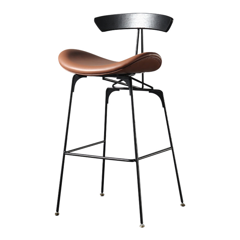 Modern Armless Backrest Counter Stool Iron Milk Tea Shop Bar Stool with Cushion and Pedal Dark Brown 1 Piece Clearhalo 'Bar Furniture' 'Bar Stools' 'bar_stools' 'furn' 'furn_bar_stools' 'furniture_bar_stools' 'Kitchen & Dining Furniture' 'kitchen&dining_furn' 'kitchen' 'kitchen_furn' Furniture' 4259251
