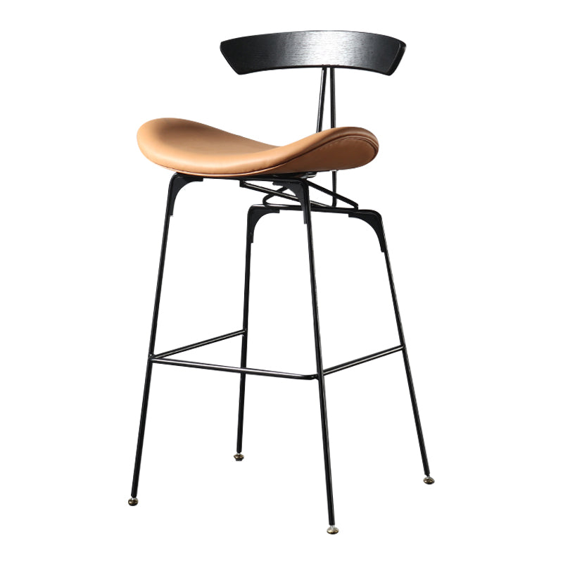 Modern Armless Backrest Counter Stool Iron Milk Tea Shop Bar Stool with Cushion and Pedal Light Brown 1 Piece Clearhalo 'Bar Furniture' 'Bar Stools' 'bar_stools' 'furn' 'furn_bar_stools' 'furniture_bar_stools' 'Kitchen & Dining Furniture' 'kitchen&dining_furn' 'kitchen' 'kitchen_furn' Furniture' 4259253