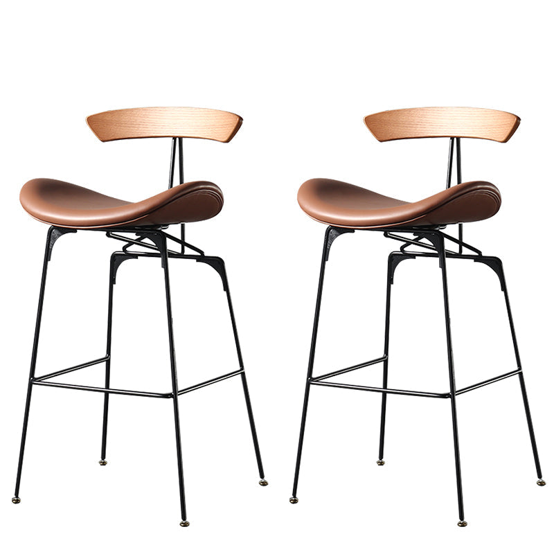 Modern Armless Backrest Counter Stool Iron Milk Tea Shop Bar Stool with Cushion and Pedal Yellow-Brown 2 Piece Set Clearhalo 'Bar Furniture' 'Bar Stools' 'bar_stools' 'furn' 'furn_bar_stools' 'furniture_bar_stools' 'Kitchen & Dining Furniture' 'kitchen&dining_furn' 'kitchen' 'kitchen_furn' Furniture' 4259260