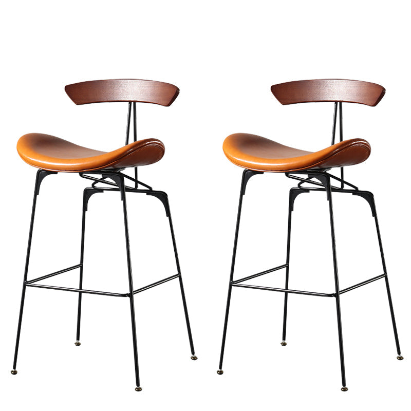 Modern Armless Backrest Counter Stool Iron Milk Tea Shop Bar Stool with Cushion and Pedal Brown-Black 2 Piece Set Clearhalo 'Bar Furniture' 'Bar Stools' 'bar_stools' 'furn' 'furn_bar_stools' 'furniture_bar_stools' 'Kitchen & Dining Furniture' 'kitchen&dining_furn' 'kitchen' 'kitchen_furn' Furniture' 4259261
