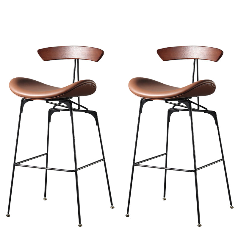Modern Armless Backrest Counter Stool Iron Milk Tea Shop Bar Stool with Cushion and Pedal Red Brown 2 Piece Set Clearhalo 'Bar Furniture' 'Bar Stools' 'bar_stools' 'furn' 'furn_bar_stools' 'furniture_bar_stools' 'Kitchen & Dining Furniture' 'kitchen&dining_furn' 'kitchen' 'kitchen_furn' Furniture' 4259262
