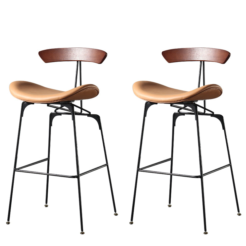 Modern Armless Backrest Counter Stool Iron Milk Tea Shop Bar Stool with Cushion and Pedal Tan 2 Piece Set Clearhalo 'Bar Furniture' 'Bar Stools' 'bar_stools' 'furn' 'furn_bar_stools' 'furniture_bar_stools' 'Kitchen & Dining Furniture' 'kitchen&dining_furn' 'kitchen' 'kitchen_furn' Furniture' 4259266