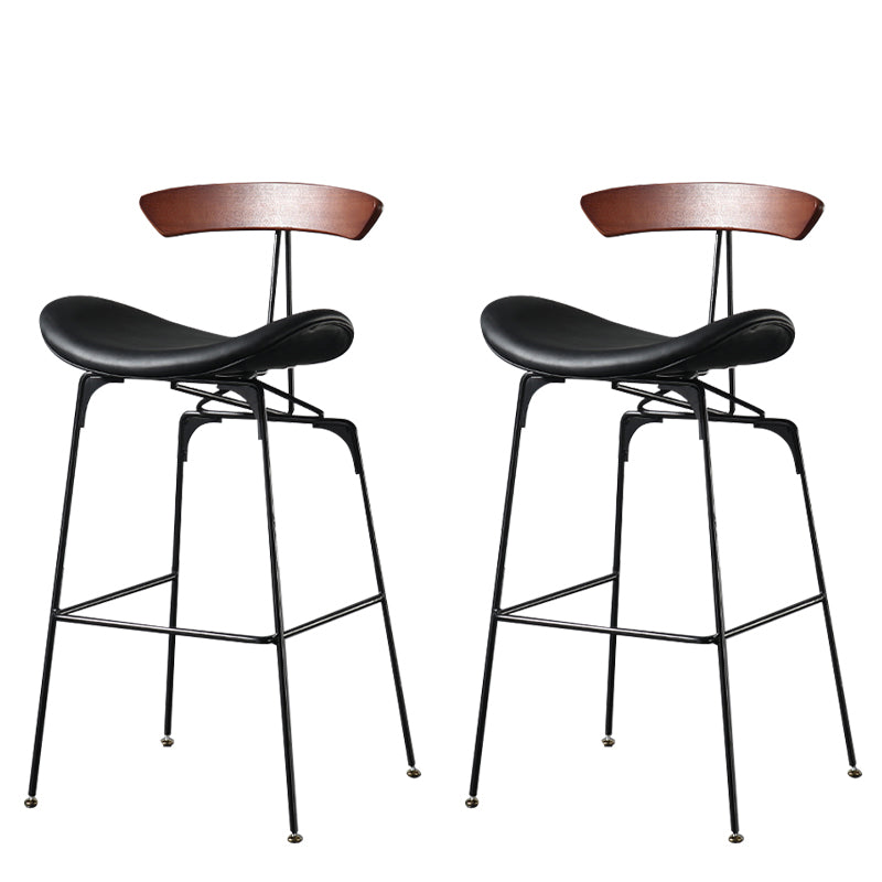 Modern Armless Backrest Counter Stool Iron Milk Tea Shop Bar Stool with Cushion and Pedal Gloss Black 2 Piece Set Clearhalo 'Bar Furniture' 'Bar Stools' 'bar_stools' 'furn' 'furn_bar_stools' 'furniture_bar_stools' 'Kitchen & Dining Furniture' 'kitchen&dining_furn' 'kitchen' 'kitchen_furn' Furniture' 4259269