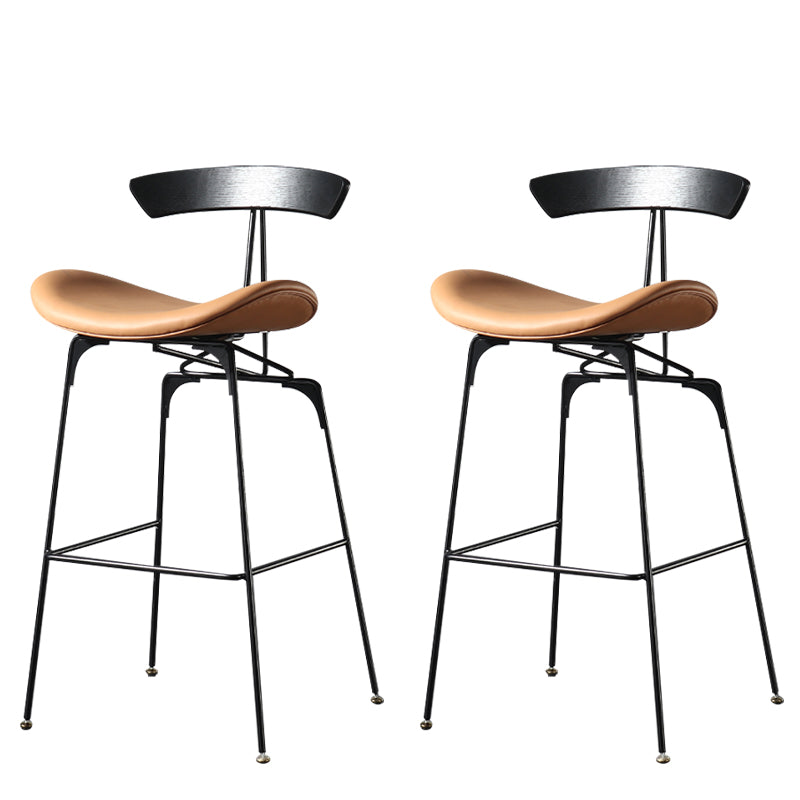 Modern Armless Backrest Counter Stool Iron Milk Tea Shop Bar Stool with Cushion and Pedal Light Brown 2 Piece Set Clearhalo 'Bar Furniture' 'Bar Stools' 'bar_stools' 'furn' 'furn_bar_stools' 'furniture_bar_stools' 'Kitchen & Dining Furniture' 'kitchen&dining_furn' 'kitchen' 'kitchen_furn' Furniture' 4259273