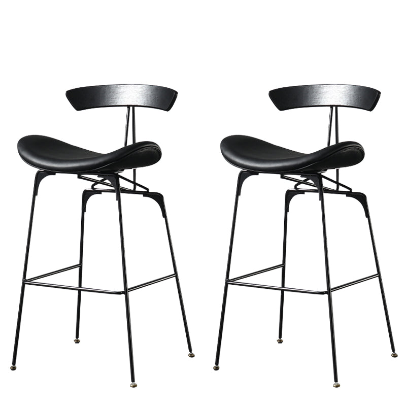 Modern Armless Backrest Counter Stool Iron Milk Tea Shop Bar Stool with Cushion and Pedal Black 2 Piece Set Clearhalo 'Bar Furniture' 'Bar Stools' 'bar_stools' 'furn' 'furn_bar_stools' 'furniture_bar_stools' 'Kitchen & Dining Furniture' 'kitchen&dining_furn' 'kitchen' 'kitchen_furn' Furniture' 4259275