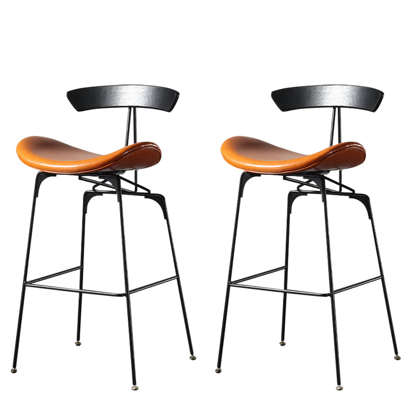 Modern Armless Backrest Counter Stool Iron Milk Tea Shop Bar Stool with Cushion and Pedal Brown 2 Piece Set Clearhalo 'Bar Furniture' 'Bar Stools' 'bar_stools' 'furn' 'furn_bar_stools' 'furniture_bar_stools' 'Kitchen & Dining Furniture' 'kitchen&dining_furn' 'kitchen' 'kitchen_furn' Furniture' 4259276