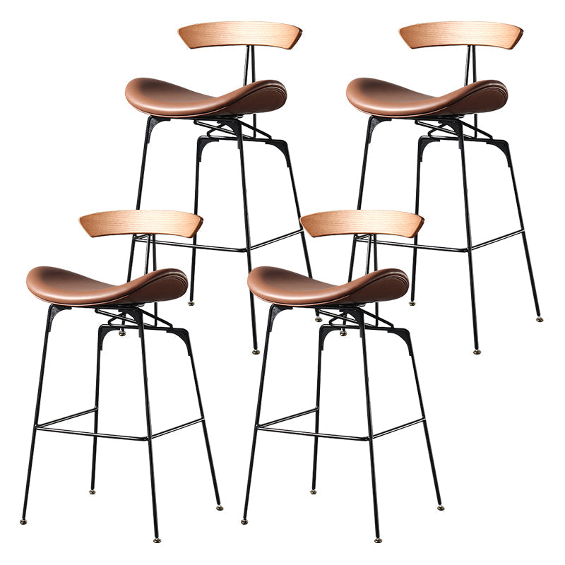 Modern Armless Backrest Counter Stool Iron Milk Tea Shop Bar Stool with Cushion and Pedal Yellow-Brown 4 Piece Set Clearhalo 'Bar Furniture' 'Bar Stools' 'bar_stools' 'furn' 'furn_bar_stools' 'furniture_bar_stools' 'Kitchen & Dining Furniture' 'kitchen&dining_furn' 'kitchen' 'kitchen_furn' Furniture' 4259280